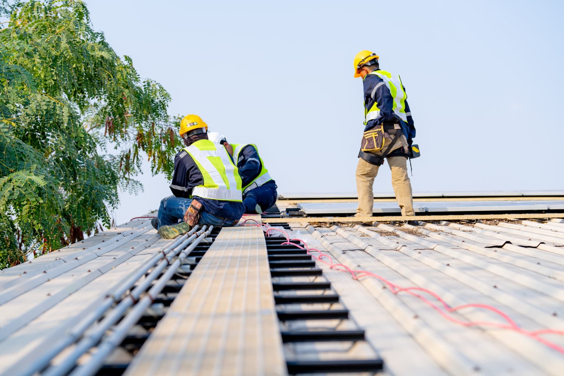 Solar panels being installed on a residential roof in the Seattle area